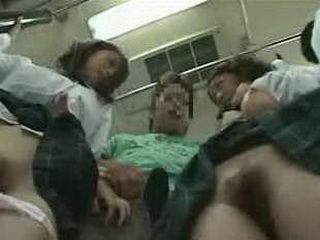 Horny Nippon schoolgirls get wet and fuck on public transit, pure XXX pleasure in Tokyo