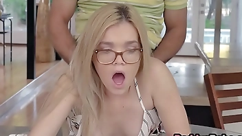 Sleazy stepdad massages & fucks stepdaughter while she is studying