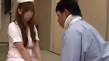 Japanese busty nurse in stockings fucks horny patient