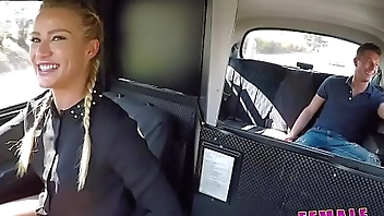 Female Fake Taxi Horny blonde driver Cherry Kiss recognises studs cock