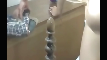 Woman fucks bed post