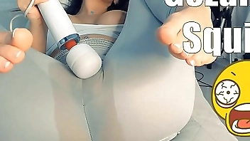 Sexy Latina SO hot Webcam Squirt Leggings Hitachi masturbating on bed