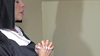 Sexy nun Ariella Ferrera sucking and swallowing cum