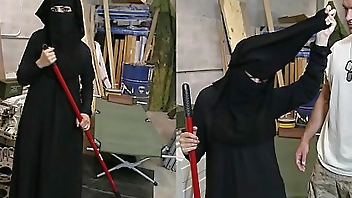 TOUR OF BOOTY - Muslim Woman Sweeping Floor Gets Noticed By Horny American Soldier