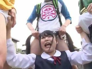 Horny Schoolgirls play with each other and take turn fucking Innocent classmate on her way home to Tokyo