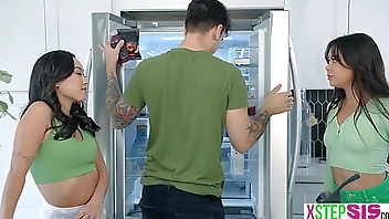 Bisexual asian teen stepsisters share stepbros cock on St Pattys day