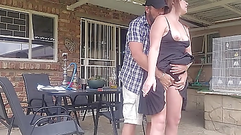 Neighbours wife outdoor upskirt fuck while he is at work