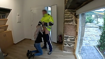 The delivery man comes home and I give him a surprise blowjob