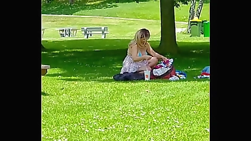 Voyeur Cam. Busty Bombshell Flashing Huge Tits in Public Park