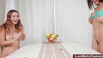 After winning a strip game, she was tied to the bed and made to cum