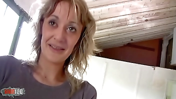 Skinny french blonde MILF fucked in the ass for money in the wharehouse